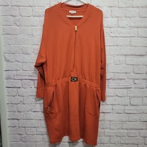 Calvin Klein Orange Sweatshirt Dress Sz‎ 3X Pockets Half Zip Comfy Casual Lounge